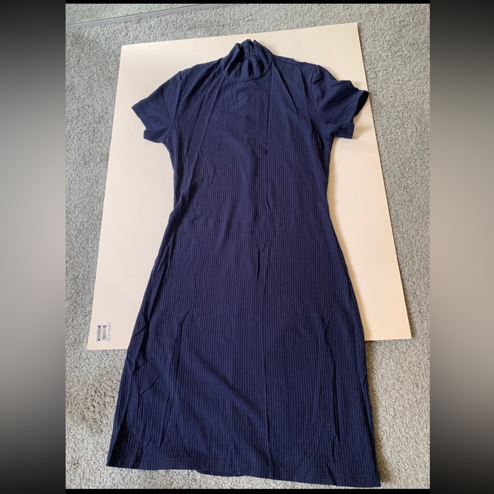 Reformation Navy knit mock neck dress